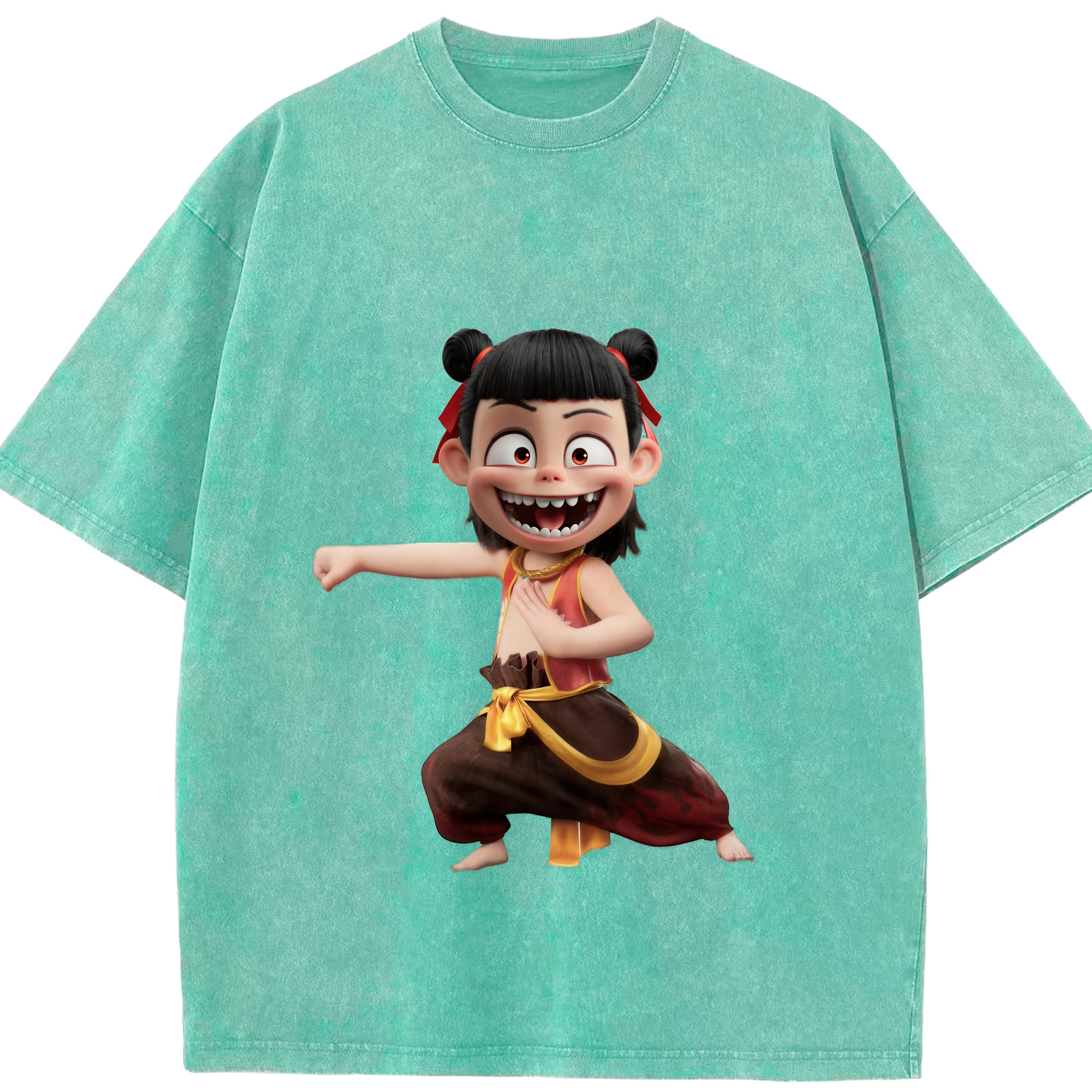 （画像用） Ne Zha 2 ナタ 魔童の大暴れ 綿100% ヴィンテージ風 半袖Tシャツ（フロントプリント）